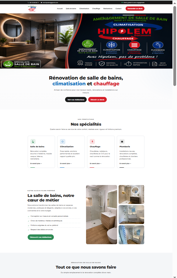 Capture d'écran du site HIPOLEM Bâtiment réalisé par GéoClic Suite