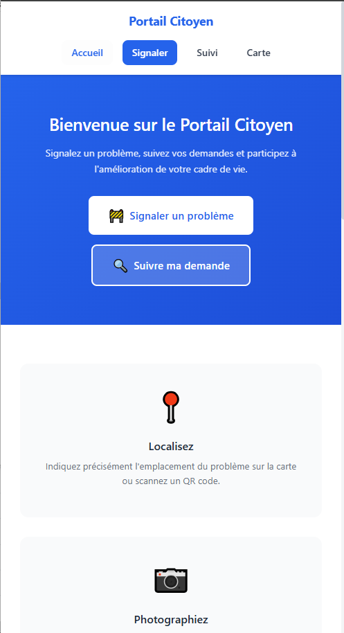 Portail citoyen GéoClic sur mobile